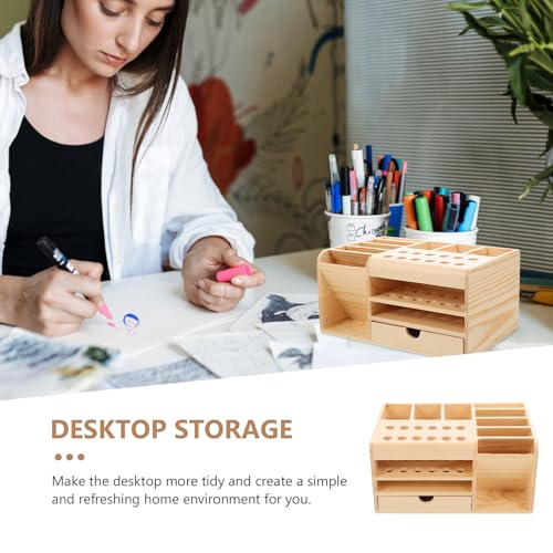 Veemoon Aufbewahrungsbox mit Mehreren Fächern für Büromaterial und Kleinigkeiten Aufbewahrungskoffer aus Langlebigem und Sicheren Material Beige Organizer für Schreibtischutensilien