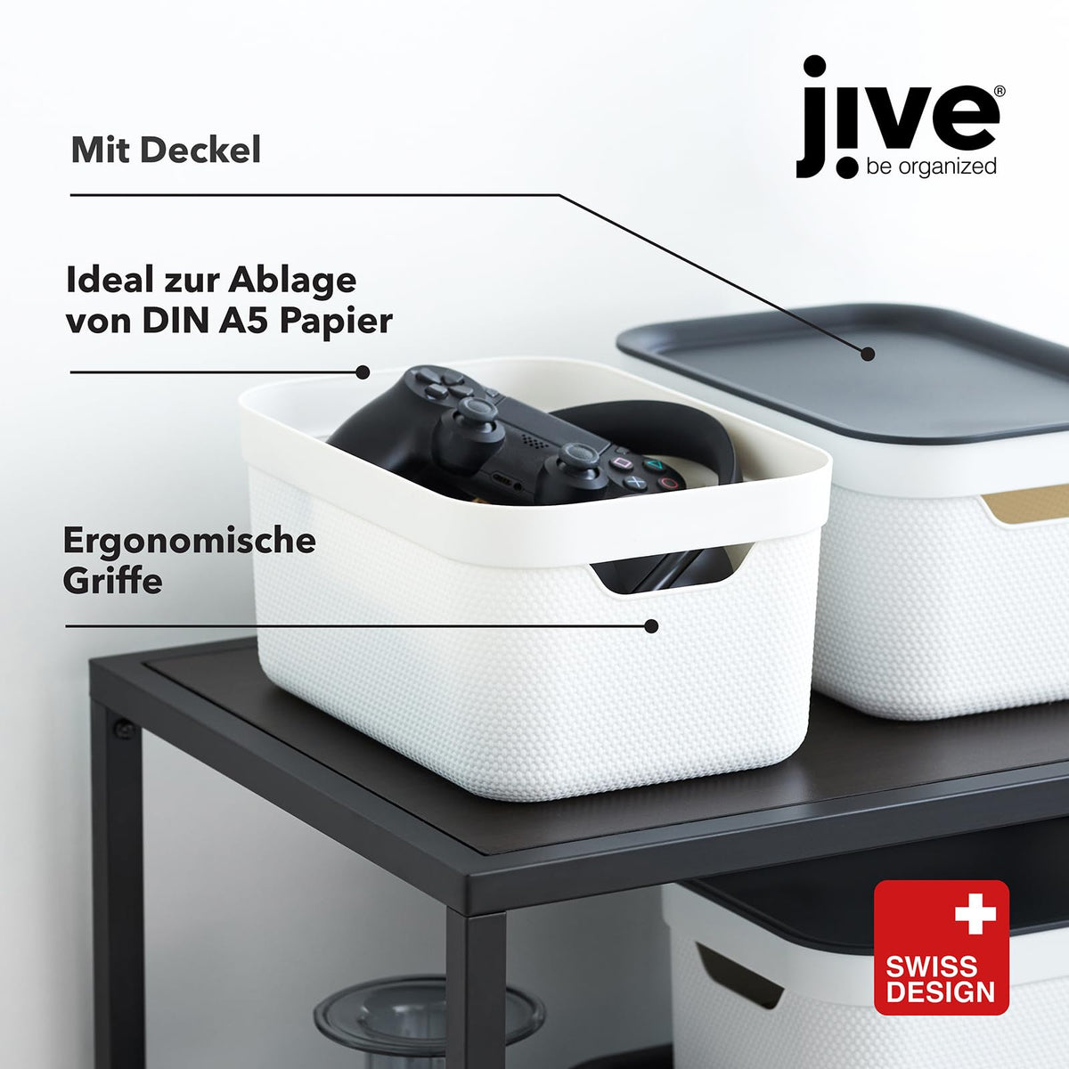 Rotho Jive Aufbewahrungsbox mit Deckel 3 x 5 L stapelbar aus PP dunkelgrau