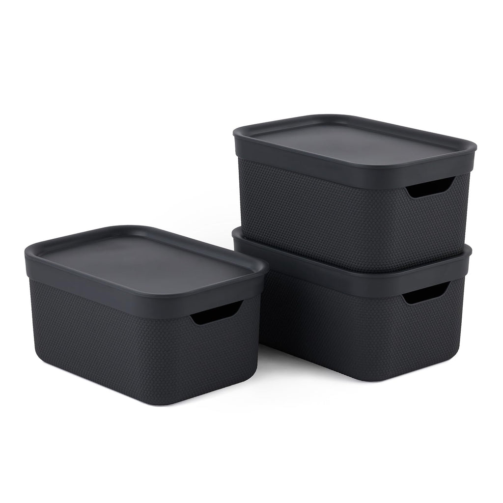 Rotho Jive Aufbewahrungsbox mit Deckel 3 x 5 L stapelbar aus PP dunkelgrau