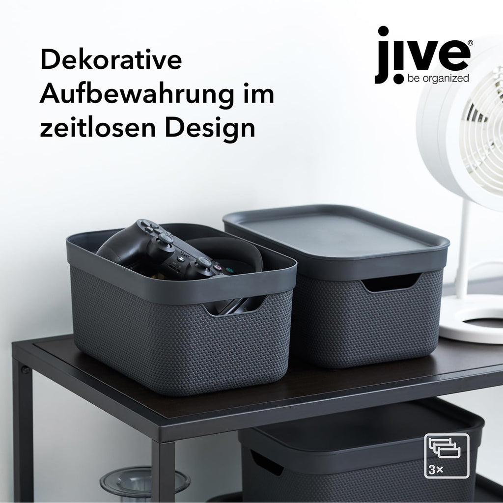 Rotho Jive Aufbewahrungsbox mit Deckel 3 x 5 L stapelbar aus PP dunkelgrau