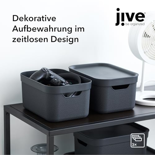 Rotho Jive Aufbewahrungsbox mit Deckel 3 x 5 L stapelbar aus PP dunkelgrau