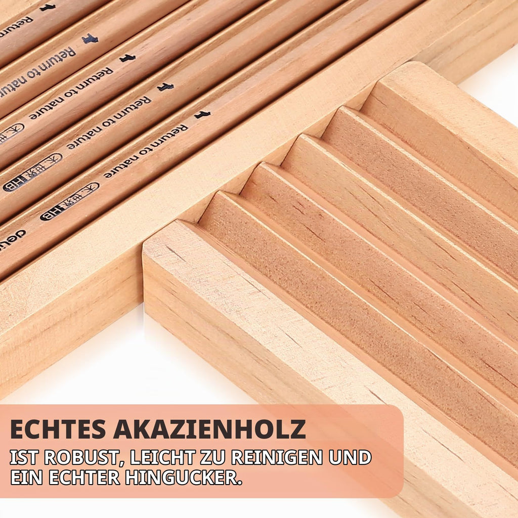 2 STK Stiftehalter Stiftablage Holz, Stiftablage Schreibtisch Organizer Holz Stiftschale, 18x9cm Schreibtischablage Stifte & Pinselablage für Home Office Stifteschale Organizer
