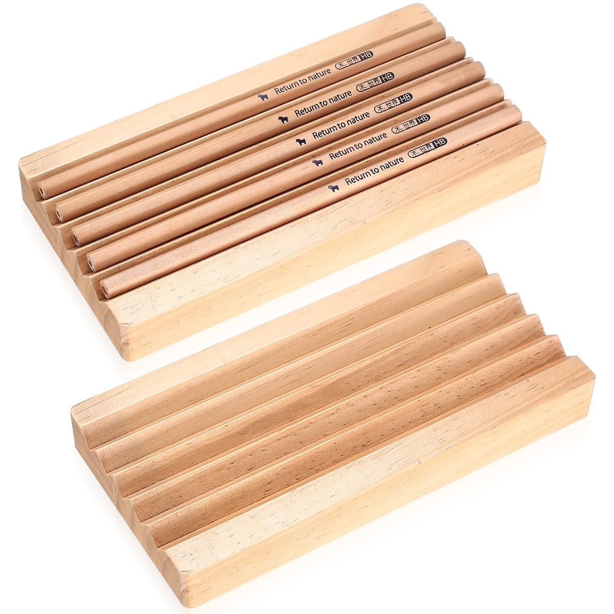 2 STK Stiftehalter Stiftablage Holz, Stiftablage Schreibtisch Organizer Holz Stiftschale, 18x9cm Schreibtischablage Stifte & Pinselablage für Home Office Stifteschale Organizer