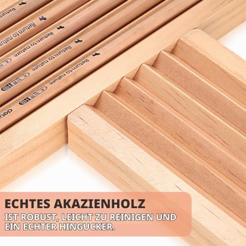 2 STK Stiftehalter Stiftablage Holz, Stiftablage Schreibtisch Organizer Holz Stiftschale, 18x9cm Schreibtischablage Stifte & Pinselablage für Home Office Stifteschale Organizer