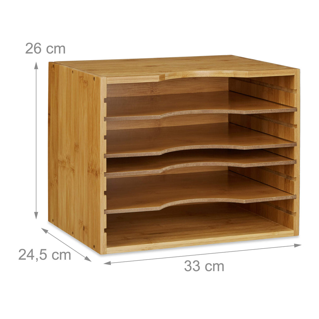 Relaxdays Briefablage, HxBxT:26x33x24,5cm, 4 Variable Einlegeböden, Dokumentenablage aus Bambus, Natur