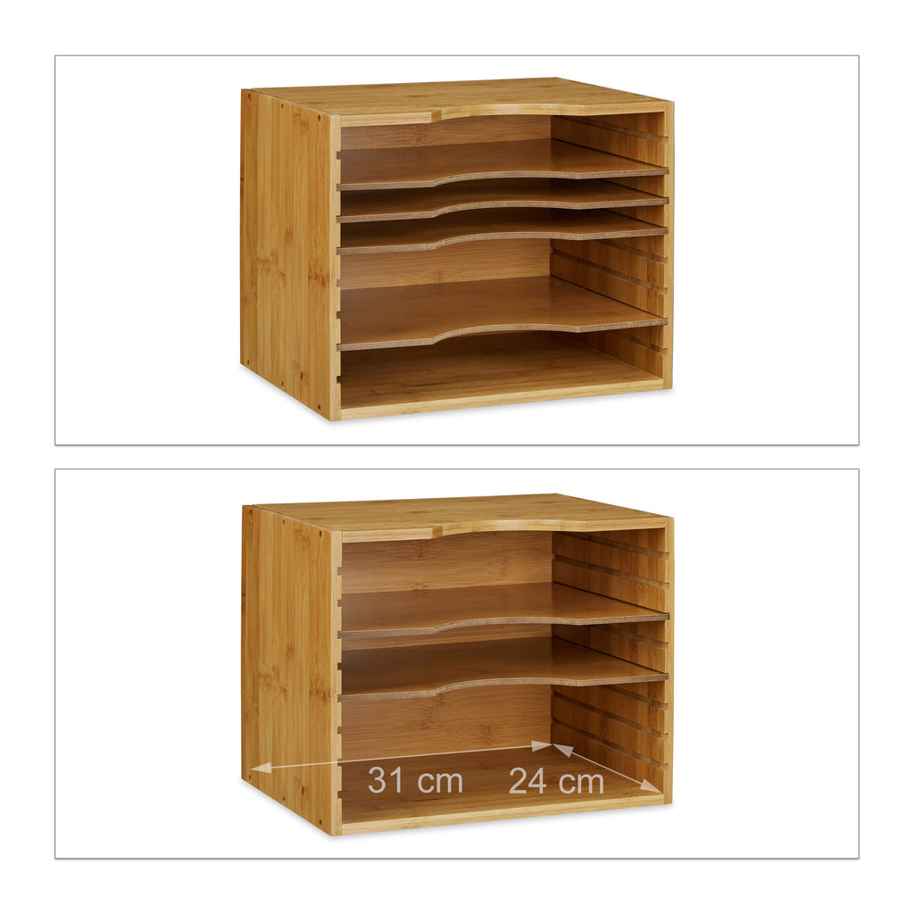 Relaxdays Briefablage, HxBxT:26x33x24,5cm, 4 Variable Einlegeböden, Dokumentenablage aus Bambus, Natur