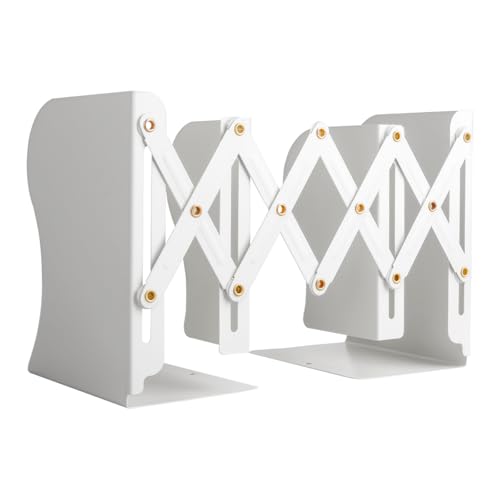 Stilvolle Metall verstellbare Buchstützen von feyiubmen, Die spannweite beträgt 10 bis 50cm, 2 Modelle, Schwarz und weiß, Für bibliothek, bibliothek und Schule (weiß)