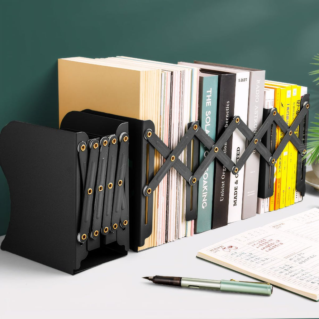 Stilvolle Metall verstellbare Buchstützen von feyiubmen, Die spannweite beträgt 10 bis 50cm, 2 Modelle, Schwarz und weiß, Für bibliothek, bibliothek und Schule (weiß)