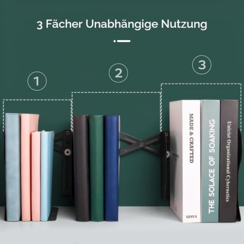 Stilvolle Metall verstellbare Buchstützen von feyiubmen, Die spannweite beträgt 10 bis 50cm, 2 Modelle, Schwarz und weiß, Für bibliothek, bibliothek und Schule (weiß)