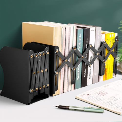Stilvolle Metall verstellbare Buchstützen von feyiubmen, Die spannweite beträgt 10 bis 50cm, 2 Modelle, Schwarz und weiß, Für bibliothek, bibliothek und Schule (weiß)