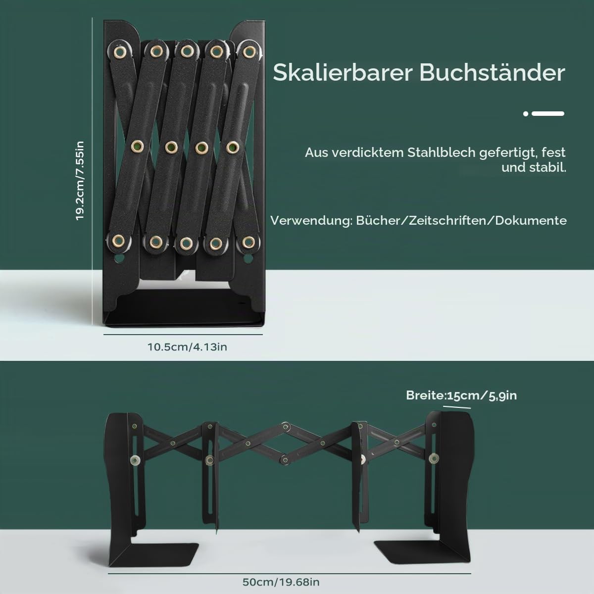 Stilvolle Metall verstellbare Buchstützen von feyiubmen, Die spannweite beträgt 10 bis 50cm, 2 Modelle, Schwarz und weiß, Für bibliothek, bibliothek und Schule (weiß)