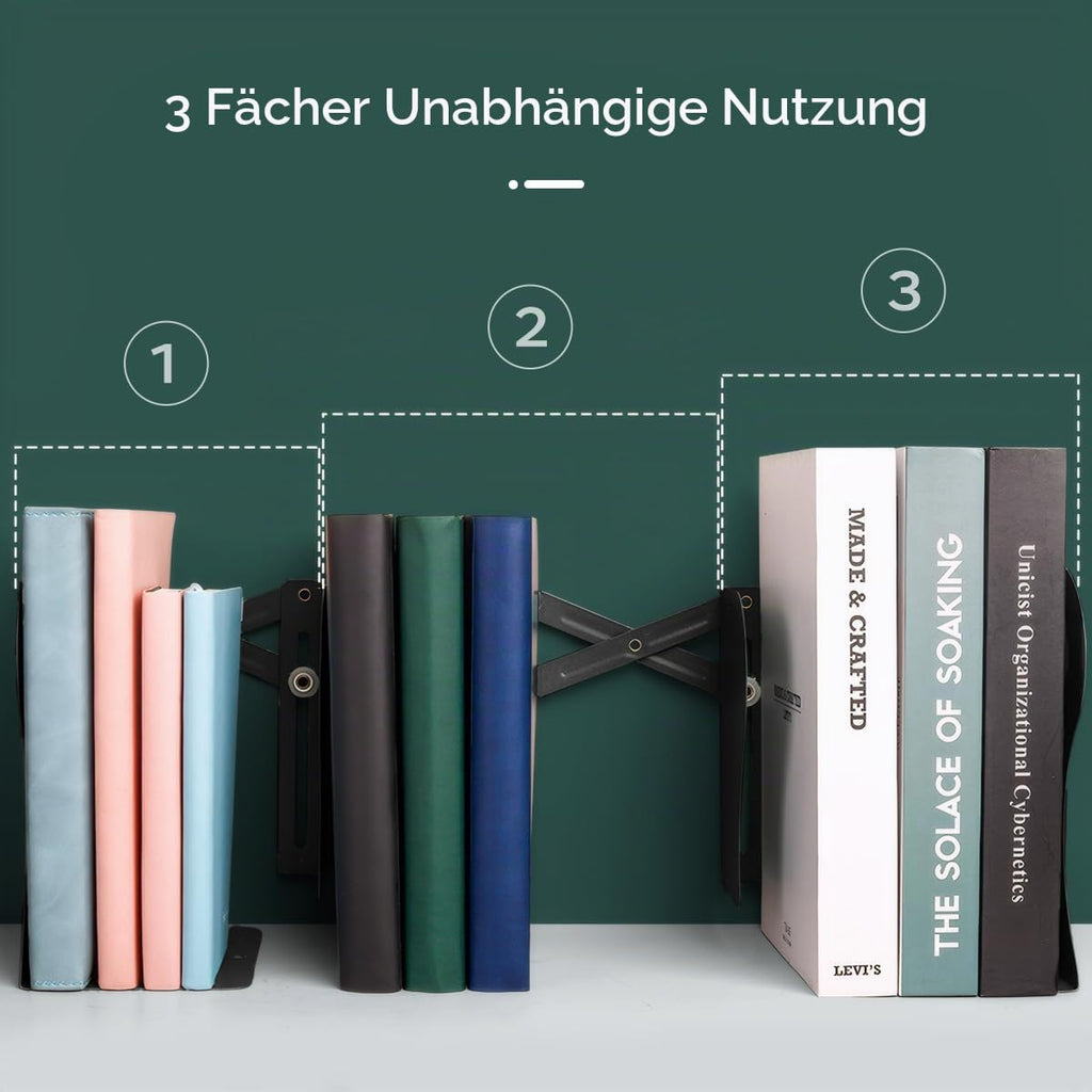 Stilvolle Metall verstellbare Buchstützen von feyiubmen, Die spannweite beträgt 10 bis 50cm, 2 Modelle, Schwarz und weiß, Für bibliothek, bibliothek und Schule (weiß)
