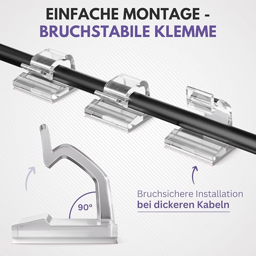 Filzada® 65x Kabelhalter Selbstklebend Transparent - Kabelclips Outdoor
