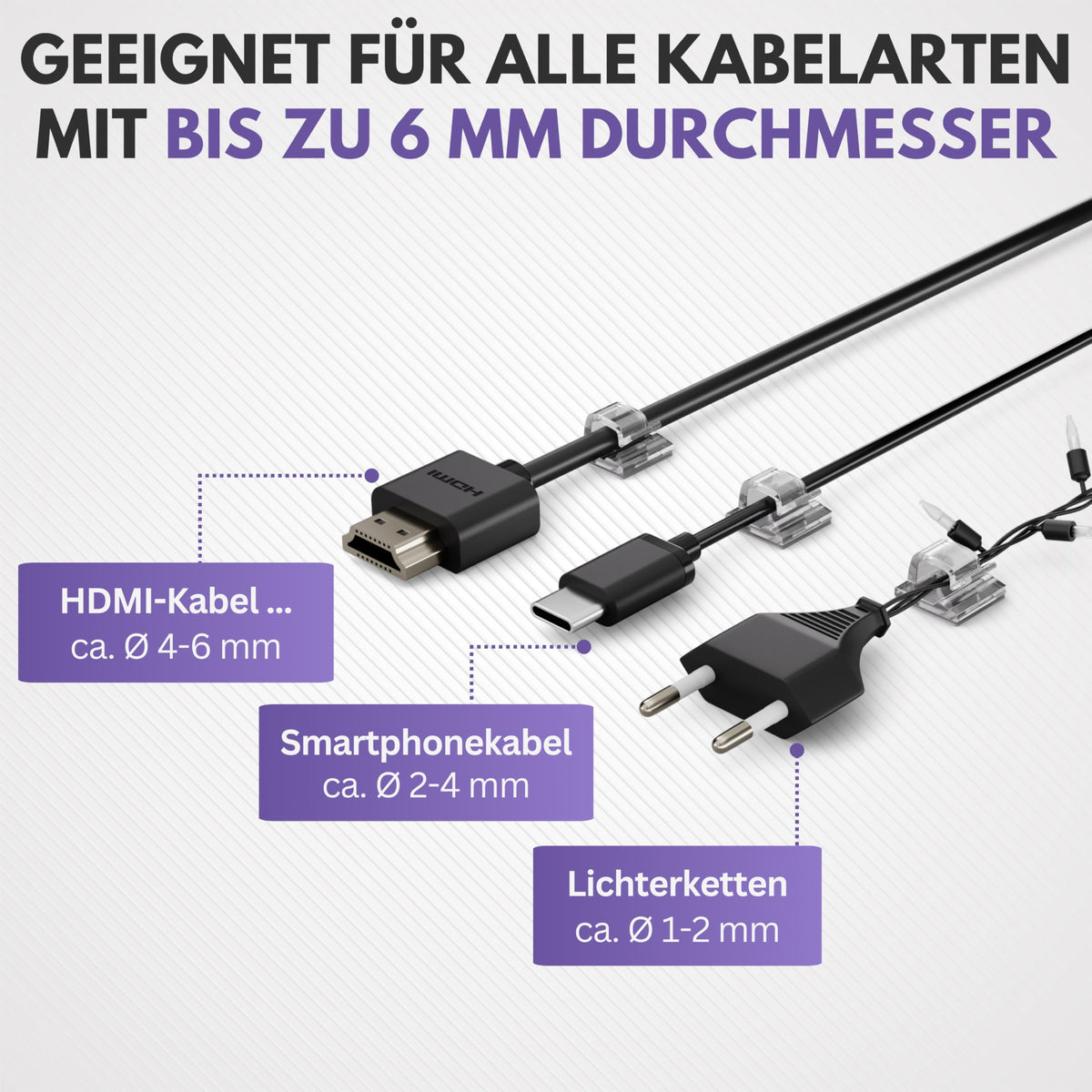 Filzada® 65x Kabelhalter Selbstklebend Transparent - Kabelclips Outdoor