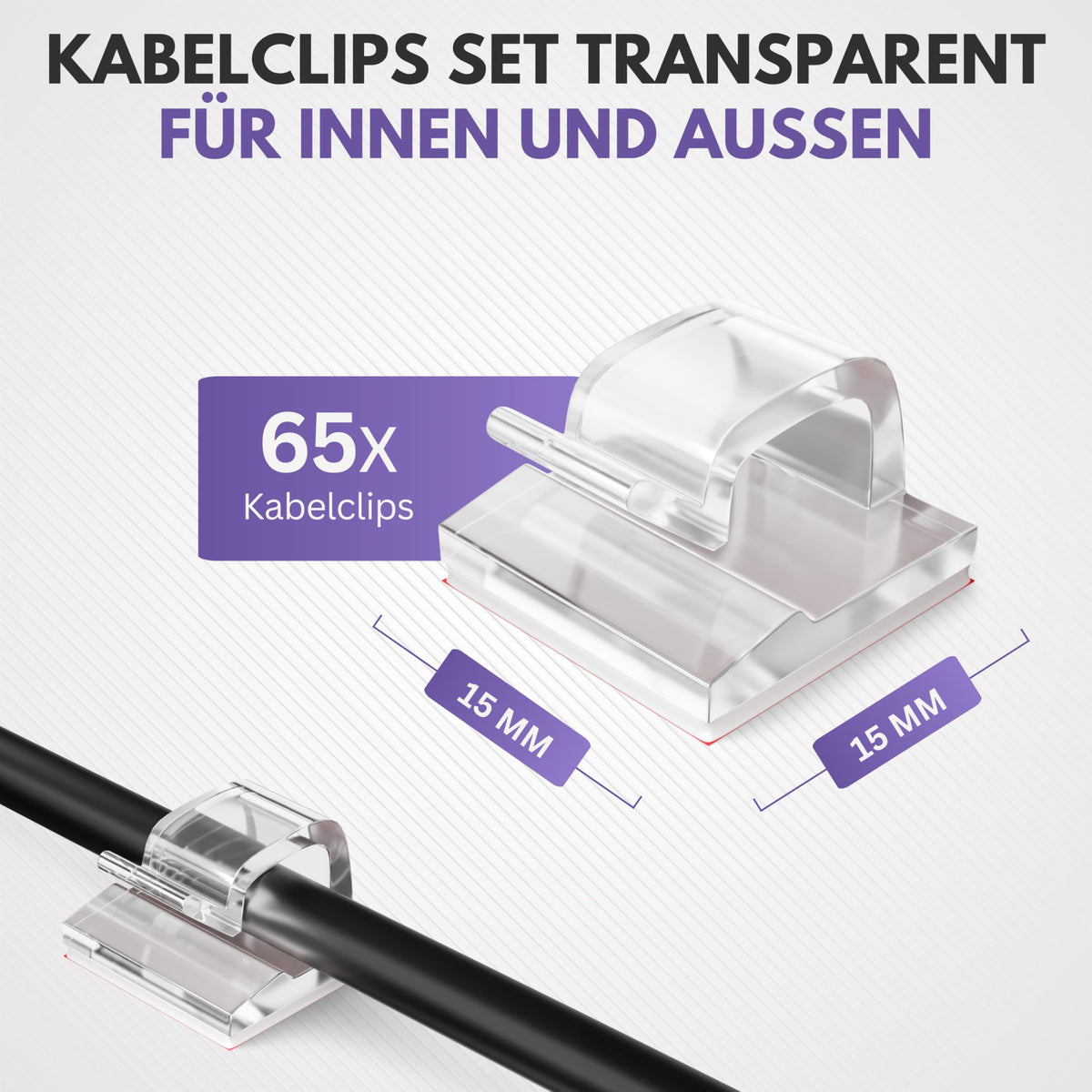 Filzada® 65x Kabelhalter Selbstklebend Transparent - Kabelclips Outdoor