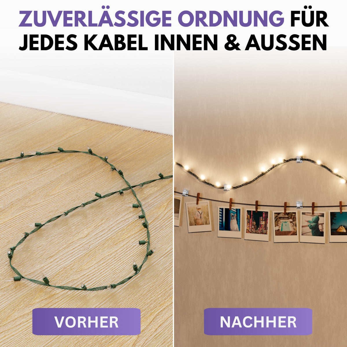 Filzada® 65x Kabelhalter Selbstklebend Transparent - Kabelclips Outdoor