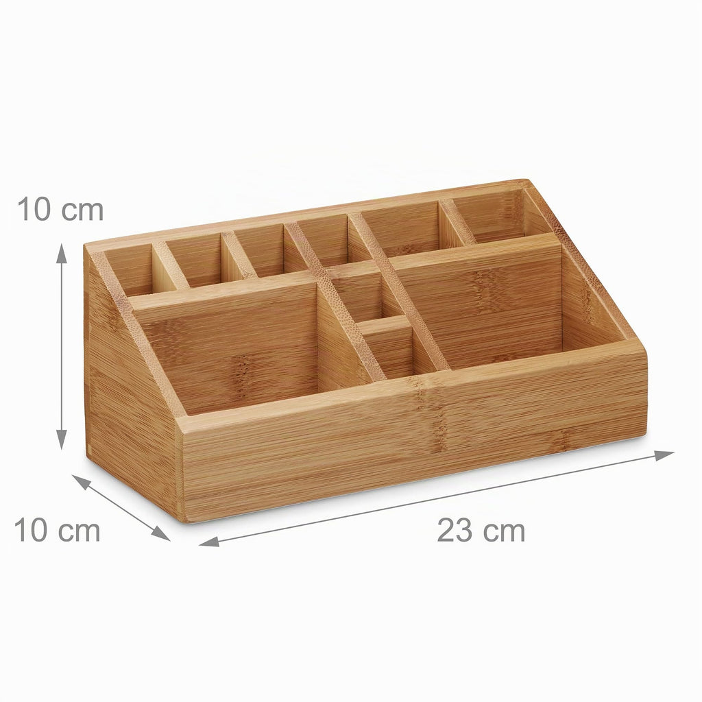 Relaxdays Schreibtischorganizer Bambus, Stifteköcher, 10 Fächer, natürliche Maserung, HxBxT: 10 x 23 x 10 cm, natur