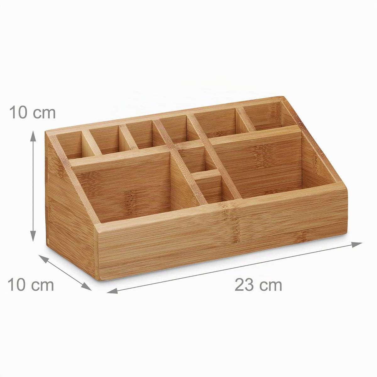 Relaxdays Schreibtischorganizer Bambus, Stifteköcher, 10 Fächer, natürliche Maserung, HxBxT: 10 x 23 x 10 cm, natur