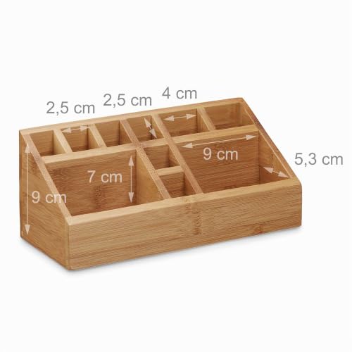 Relaxdays Schreibtischorganizer Bambus, Stifteköcher, 10 Fächer, natürliche Maserung, HxBxT: 10 x 23 x 10 cm, natur