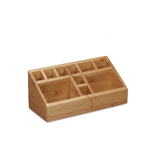 Relaxdays Schreibtischorganizer Bambus, Stifteköcher, 10 Fächer, natürliche Maserung, HxBxT: 10 x 23 x 10 cm, natur