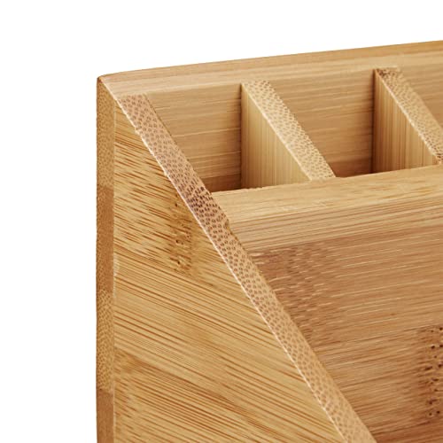 Relaxdays Schreibtischorganizer Bambus, Stifteköcher, 10 Fächer, natürliche Maserung, HxBxT: 10 x 23 x 10 cm, natur