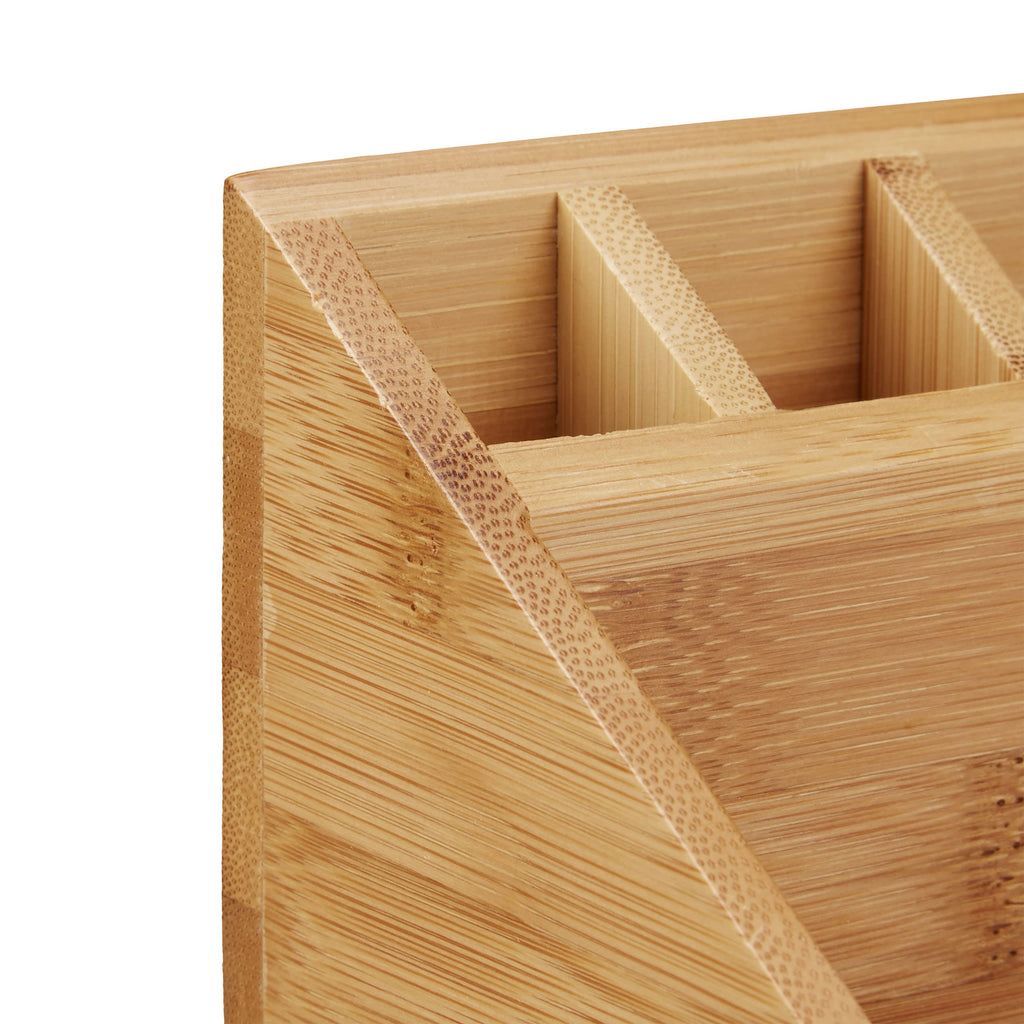 Relaxdays Schreibtischorganizer Bambus, Stifteköcher, 10 Fächer, natürliche Maserung, HxBxT: 10 x 23 x 10 cm, natur