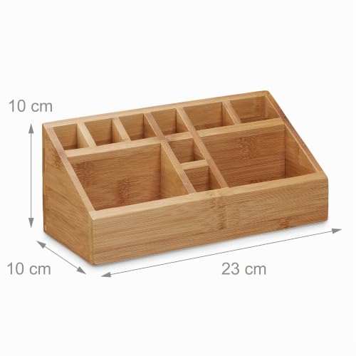 Relaxdays Schreibtischorganizer Bambus, Stifteköcher, 10 Fächer, natürliche Maserung, HxBxT: 10 x 23 x 10 cm, natur