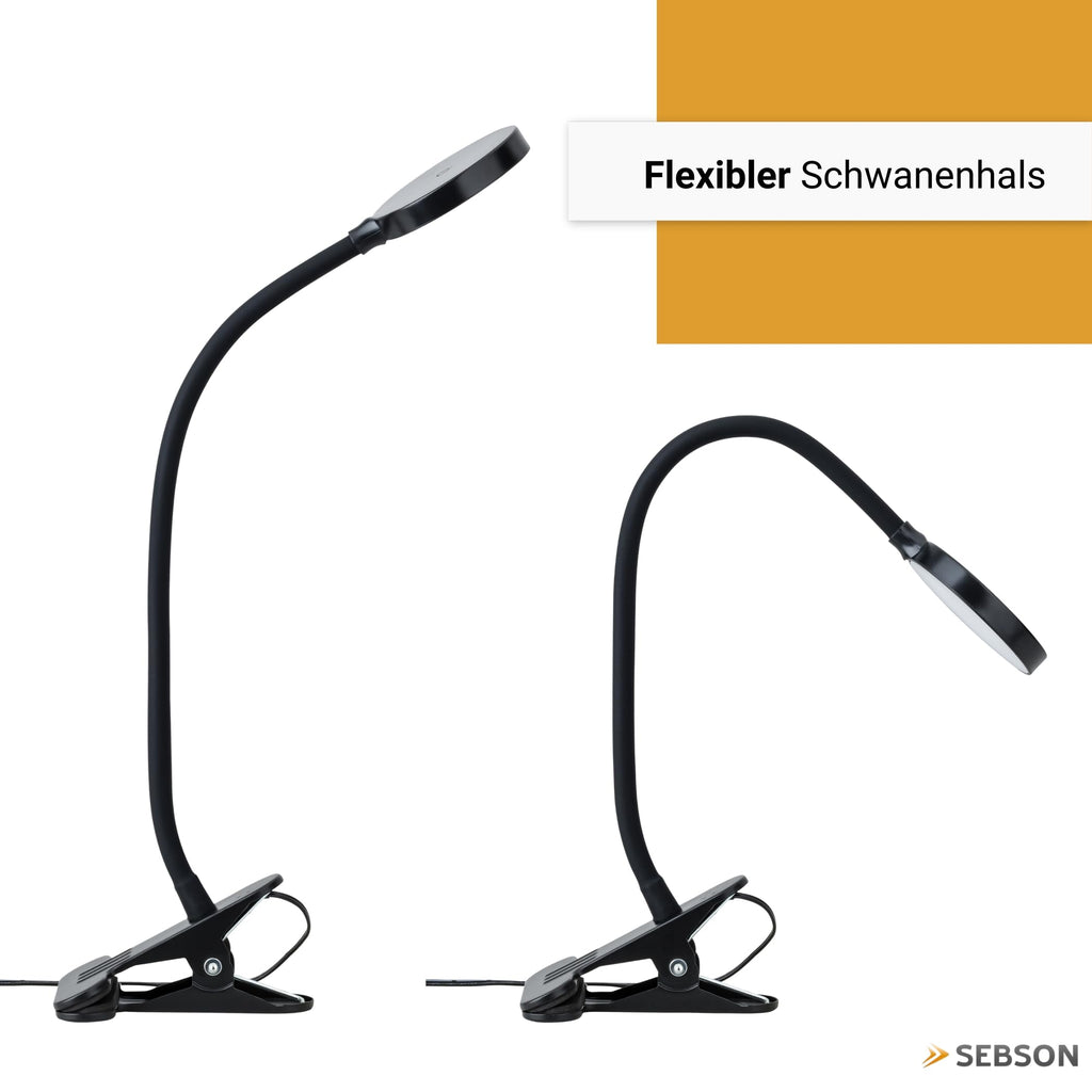 SEBSON Klemmlampe Bett 4W - dimmbare Schreibtischlampe mit Kabel & Stecker