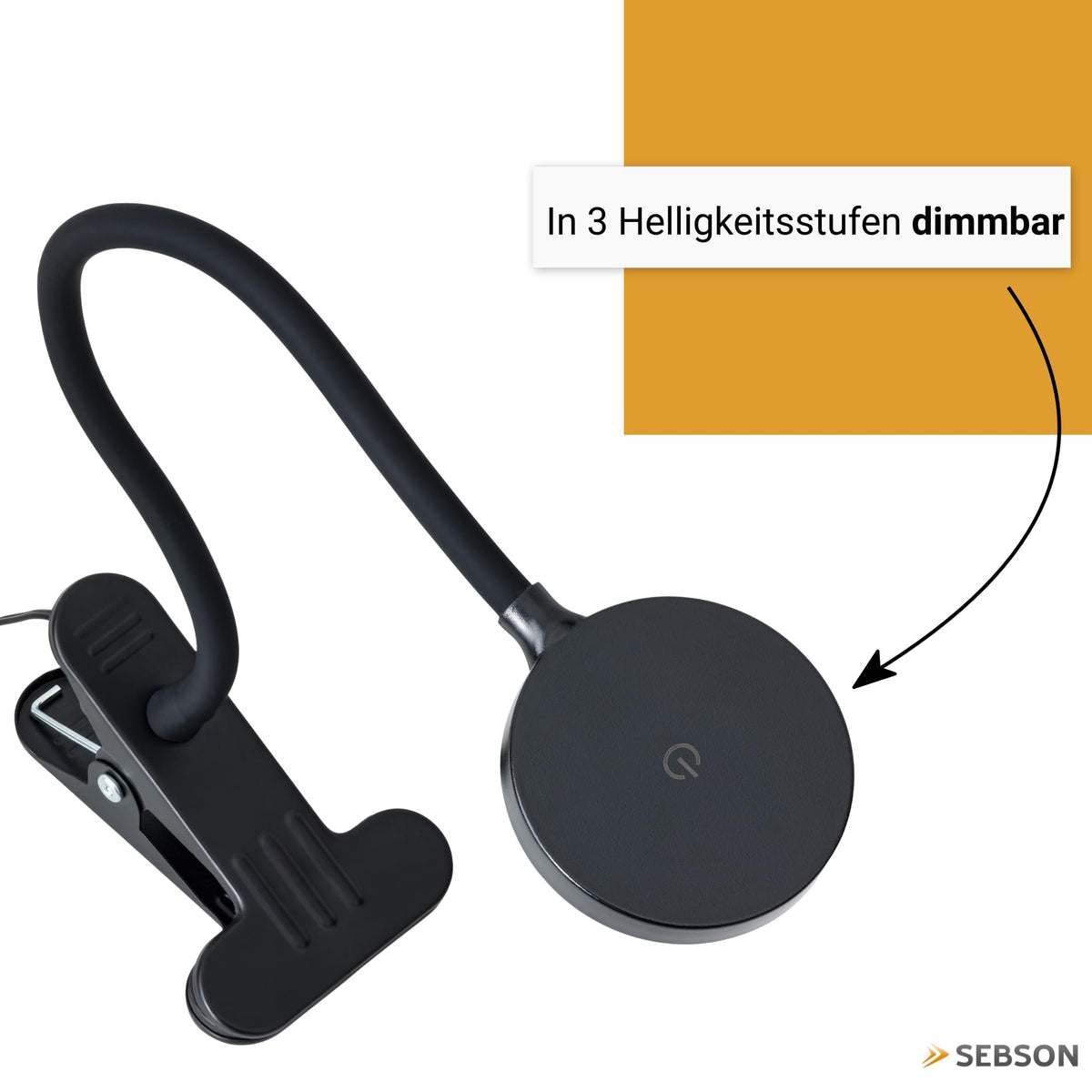 SEBSON Klemmlampe Bett 4W - dimmbare Schreibtischlampe mit Kabel & Stecker