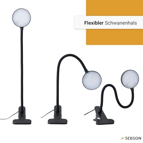 SEBSON Klemmlampe Bett 4W - dimmbare Schreibtischlampe mit Kabel & Stecker