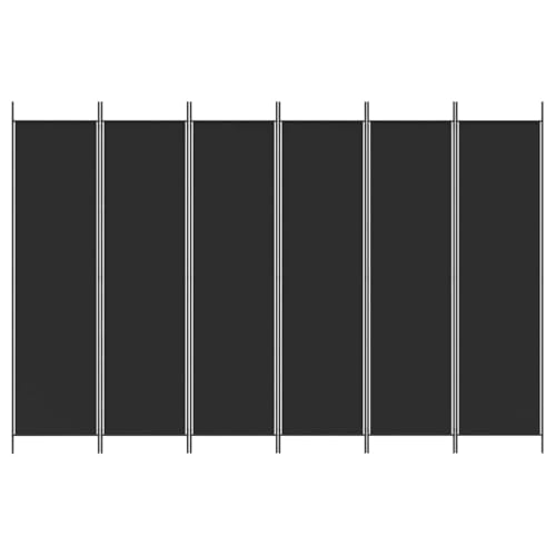 vidaXL 6-teiliger Raumteiler 300x200 cm, Polyester & Eisen, Schwarz, Klappbarer Sichtschutz, Bewegliche Trennwand für Schlafzimmer & Büro, Wohnaccessoire