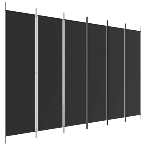 vidaXL 6-teiliger Raumteiler 300x200 cm, Polyester & Eisen, Schwarz, Klappbarer Sichtschutz, Bewegliche Trennwand für Schlafzimmer & Büro, Wohnaccessoire