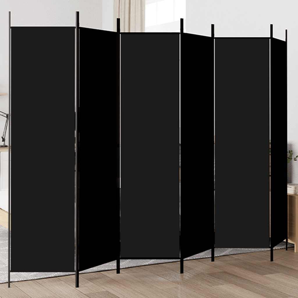 vidaXL 6-teiliger Raumteiler 300x200 cm, Polyester & Eisen, Schwarz, Klappbarer Sichtschutz, Bewegliche Trennwand für Schlafzimmer & Büro, Wohnaccessoire