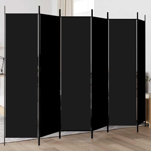 vidaXL 6-teiliger Raumteiler 300x200 cm, Polyester & Eisen, Schwarz, Klappbarer Sichtschutz, Bewegliche Trennwand für Schlafzimmer & Büro, Wohnaccessoire