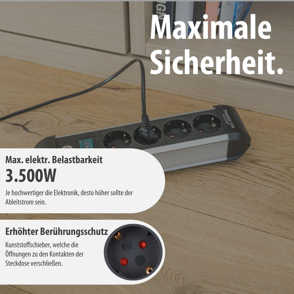 Brennenstuhl Premium-Alu-Line Steckdosenleiste 4-Fach, 1,8m