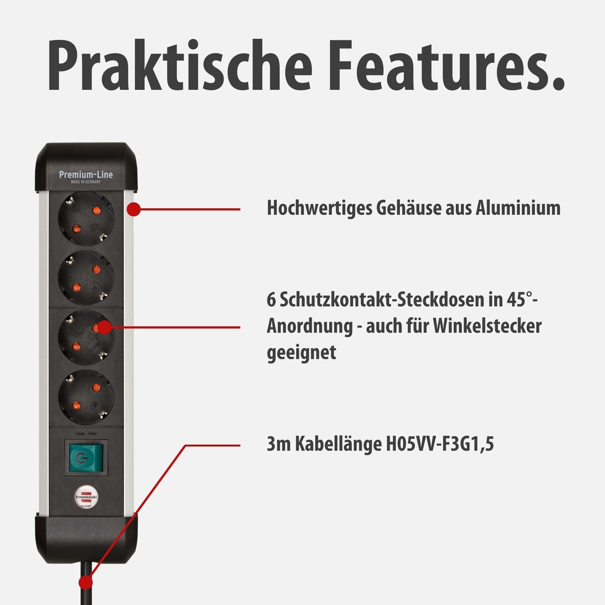 Brennenstuhl Premium-Alu-Line Steckdosenleiste 4-Fach, 1,8m
