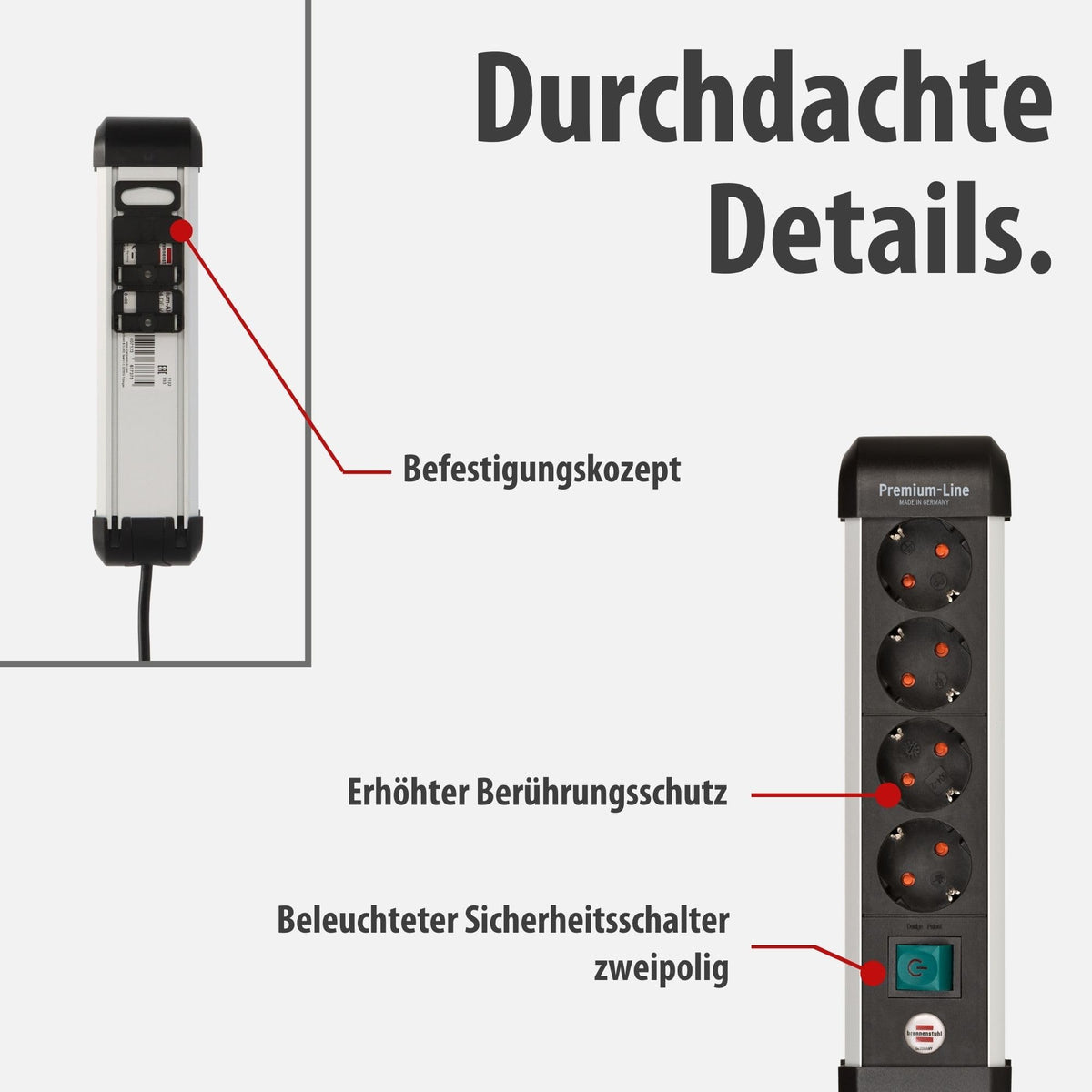 Brennenstuhl Premium-Alu-Line Steckdosenleiste 4-Fach, 1,8m
