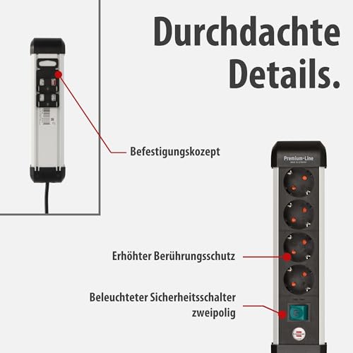 Brennenstuhl Premium-Alu-Line Steckdosenleiste 4-Fach, 1,8m