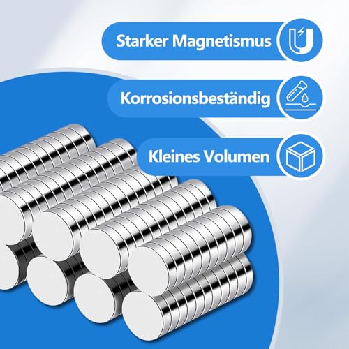 100 Stück Magnete Klein, 6mm Neodym Magnete Stark Magnet Rund