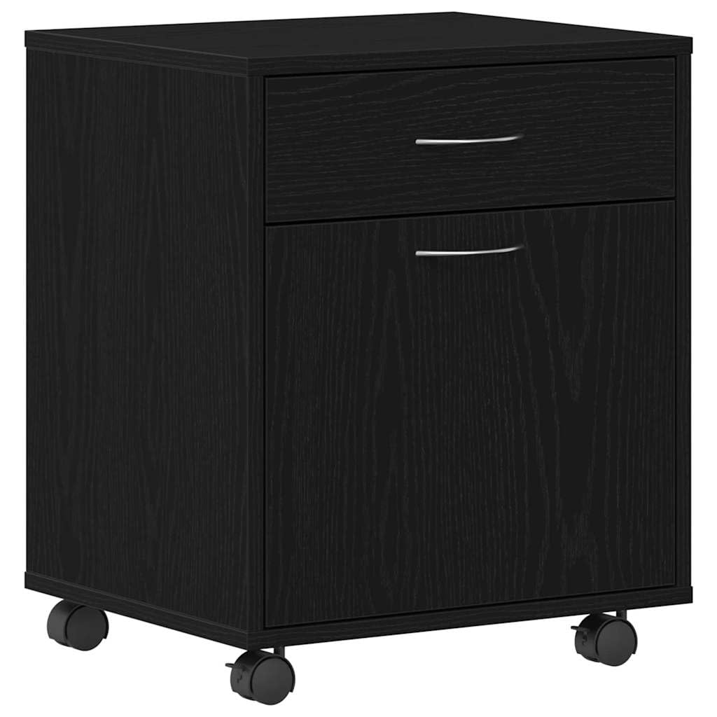 Büroschrank Schwarze Eiche 45x38x54 cm mit Rollen, Holz Aufbewahrung, Flächenbündige Tür, D-Griffe, Homeoffice