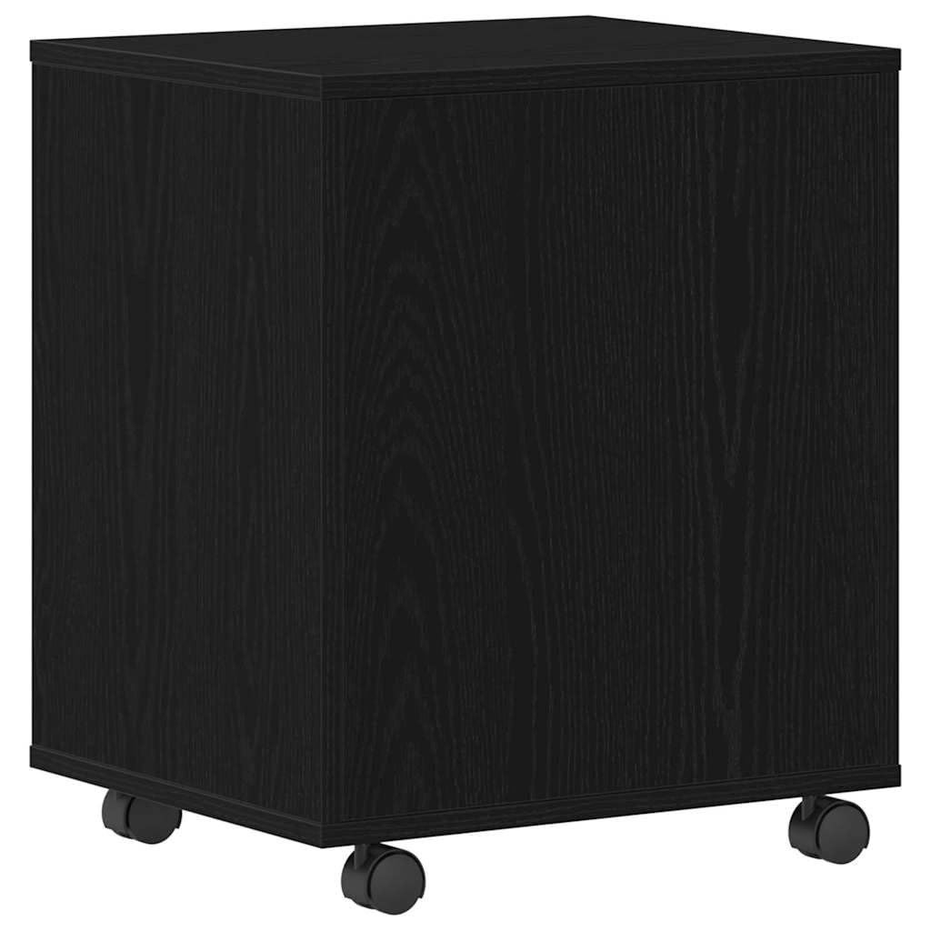 Büroschrank Schwarze Eiche 45x38x54 cm mit Rollen, Holz Aufbewahrung, Flächenbündige Tür, D-Griffe, Homeoffice