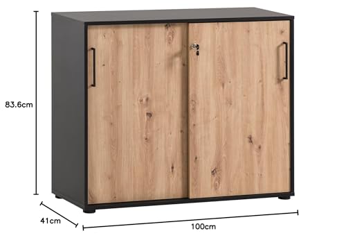 Schildmeyer Aktenschrank Aino 701867, Artisan Eiche Dekor/schwarz matt, 100 x 41 x 83,6 cm