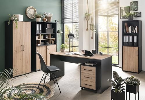 Schildmeyer Aktenschrank Aino 701867, Artisan Eiche Dekor/schwarz matt, 100 x 41 x 83,6 cm