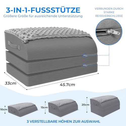 KingPavonini Fußstütze Schreibtisch, Fußablage 3-fach höhenverstellbar,Grau