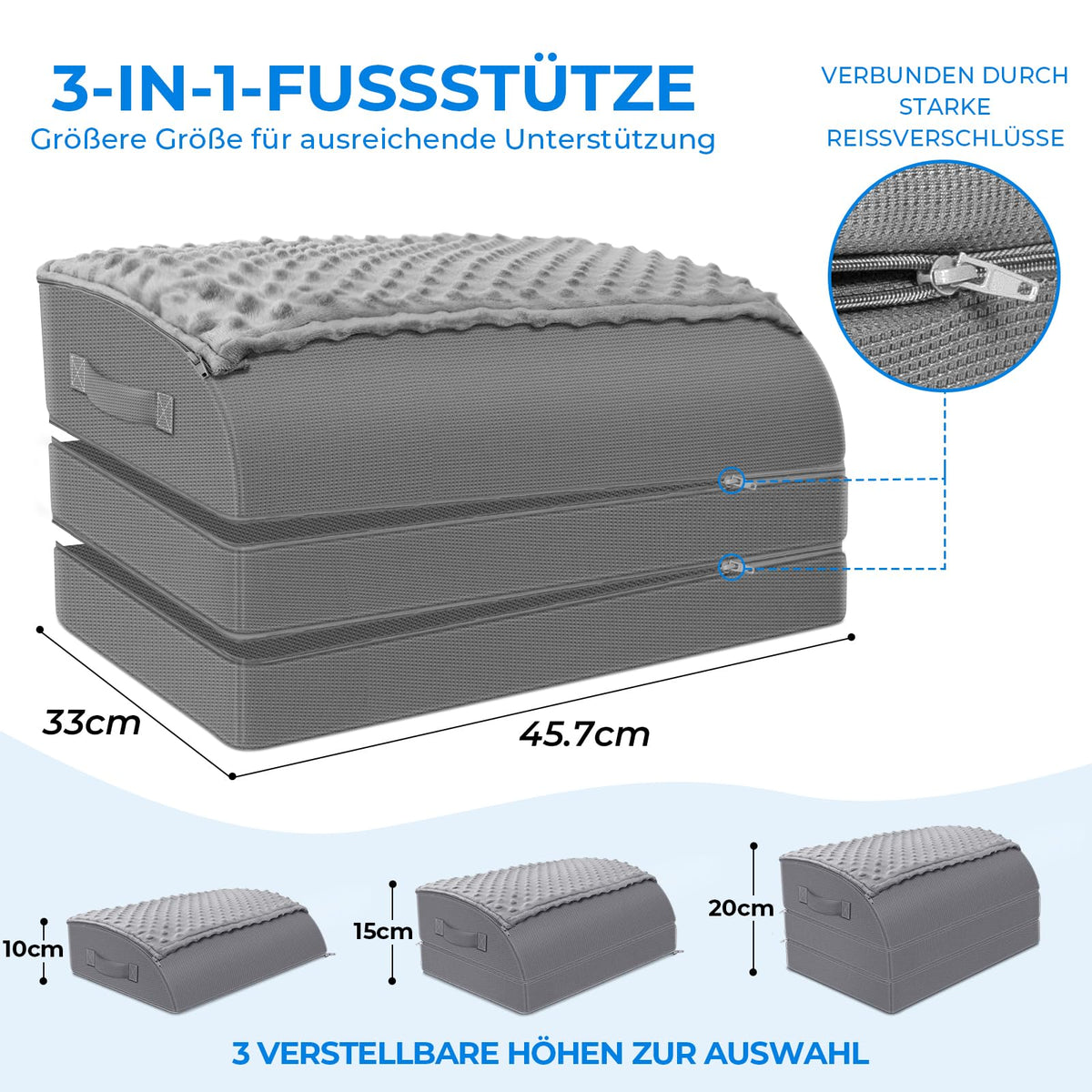 KingPavonini Fußstütze Schreibtisch, Fußablage 3-fach höhenverstellbar,Grau