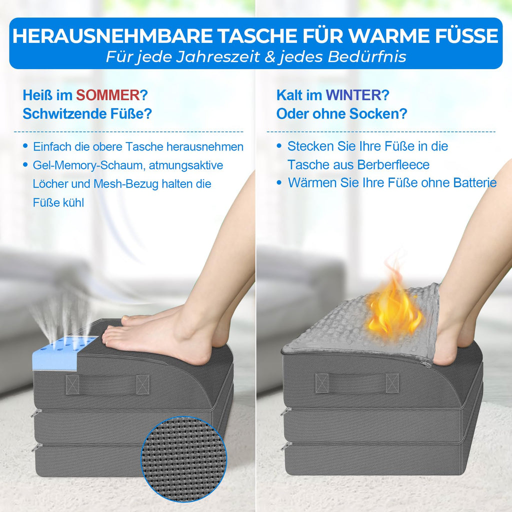 KingPavonini Fußstütze Schreibtisch, Fußablage 3-fach höhenverstellbar,Grau