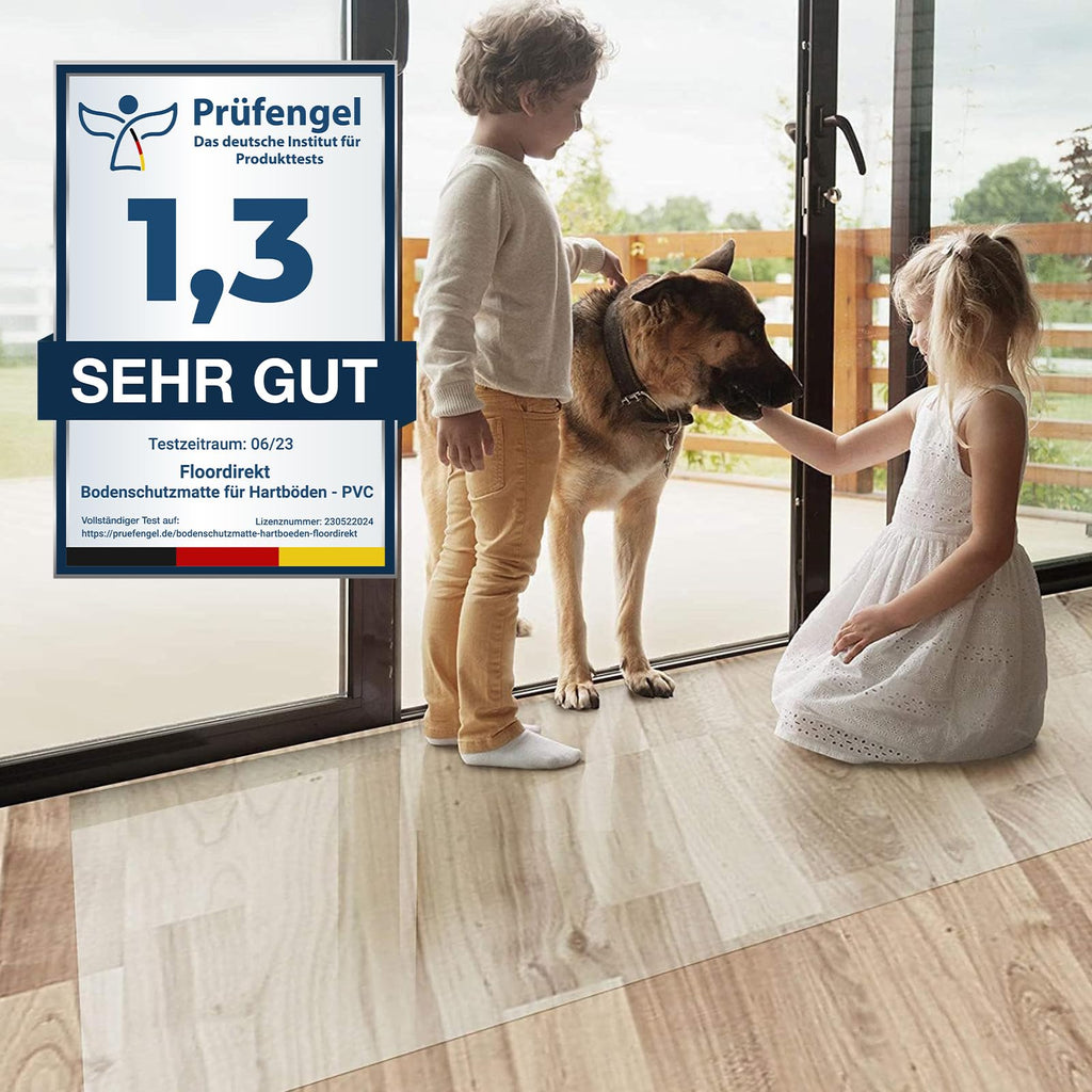 Floordirekt Bürostuhlunterlage Bodenschutzmatte - Bodenmatte Stuhlunterlage - Transparent - Stärke: 1,5 mm - Bodenschutzmatte für Hartböden (Neo, Breite: 150 cm, Länge: 200 cm)