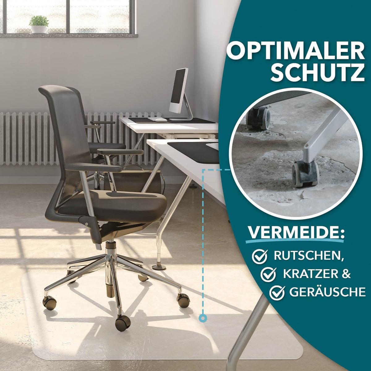 Floordirekt Bürostuhlunterlage Bodenschutzmatte - Bodenmatte Stuhlunterlage - Transparent - Stärke: 1,5 mm - Bodenschutzmatte für Hartböden (Neo, Breite: 150 cm, Länge: 200 cm)