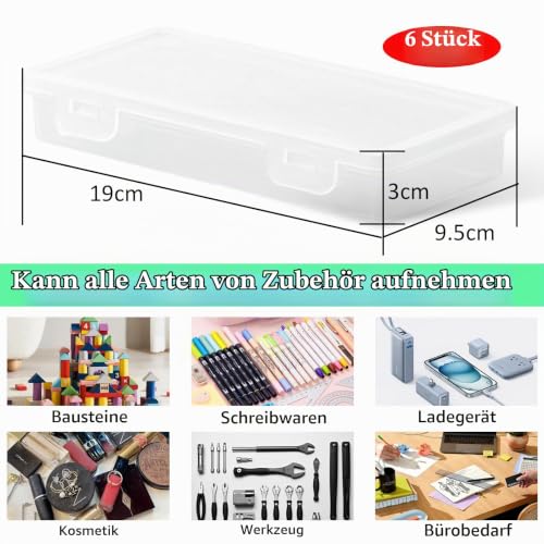 6 Pcs Stiftebox, Stapelbare Durchsichtige Stifte Box, 19x9.5x3cm