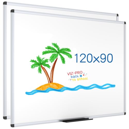 Magnetisches Whiteboard 2er Pack 120x90 cm – mit Aluminiumrahmen und Stiftablage, trocken abwischbar, magnetisch, für Büro, Zuhause und Schule